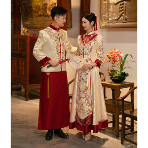 香槟色秀禾服2024新款新娘高级金色结婚龙凤褂新中式婚服男女套装