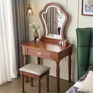 美式梳妆台小型卧室实木床头胡桃色90cm红色中式古典80简约小户型