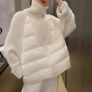 韩版设计感女装针织拼接棉袄外套女秋冬2024新款时尚保暖外搭棉服