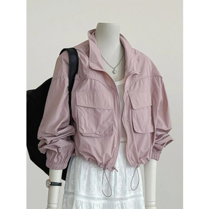 2024夏季新款韩系粉色薄款夹克外套女小个子短款版型冲锋防晒上衣