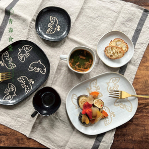 〈青森食堂〉日本制濑户烧手绘飞鸟陶瓷咖啡茶杯早餐沙拉甜品碟皿