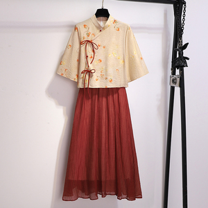改良汉服女成人2024新款夏季新中式国风连衣裙日常可穿套装红裙子