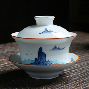 陶瓷盖碗茶杯大号300ML家用景德镇手绘加厚单个三才功夫泡茶碗