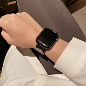 HCG适用于iwatch7/6/5/4/3/2/1苹果手表表带米兰尼斯黑色金属腕带