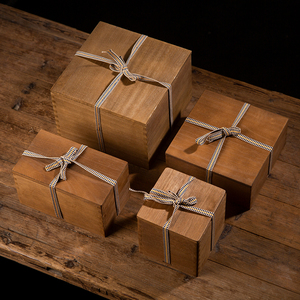 复古木质礼盒日式桐木包装盒茶杯茶壶陶瓷花瓶礼品盒空盒木盒定制