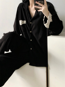 韩式高级感蕾丝花边长袖睡衣女春秋季新款网红开衫长裤家居服套装
