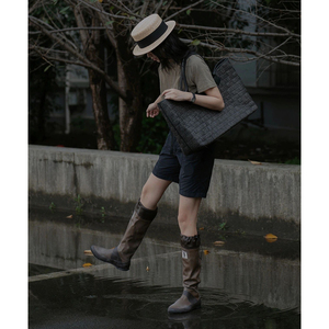 雨靴女款橡胶户外靴时尚露营水鞋长靴子棕色高筒骑士靴日本雨鞋夏