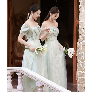 森系伴娘服2024新款高级小众绿色婚礼姐妹团晚礼服裙仙气质小个子