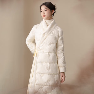 初蝉新中式羽绒服女2023新款冬季国风原创女装白鸭绒长款大衣外套