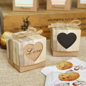 100个 木纹Love心形饼干盒 喜糖盒 小礼物盒子 Square paper box