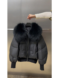 2023冬季新款羽绒棉服女短款貉子大毛领韩版时尚宽松加厚保暖外套