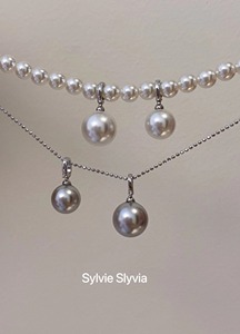 施家奥地利强光单颗银灰珍珠吊坠万能扣S925纯银项链简约高级感女