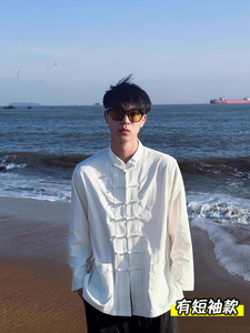 中国风立领盘扣衬衫太极服男夏季新中式长袖衬衣中山唐装短袖外套