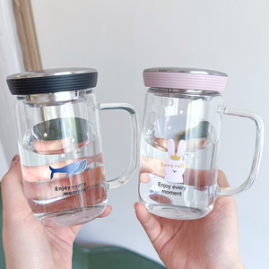 玻璃杯女学生韩版可爱手柄水杯耐高温高颜值带过滤网男生泡茶杯子
