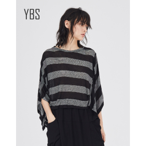 YBS原创设计女装 2019夏季新个性款条纹针织蝙蝠衫显瘦T
