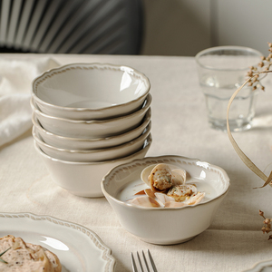 日式米饭碗碟套装家用陶瓷复古盘子ins风法式餐具特别好看的碗盘