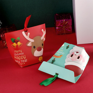 圣诞节丝带款糖果盒 浪漫情侣小礼物包装盒 点心饼干小手工礼品袋平安夜祝福节日小纸袋