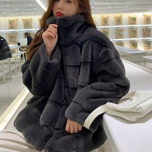 梵娅水貂绒皮草外套女冬季款韩版时尚气质年轻款立领灰色短款大衣