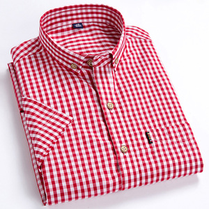 夏季男士短袖衬衫男纯棉高品质半袖衬衣韩版休闲红黑白格子寸衫潮