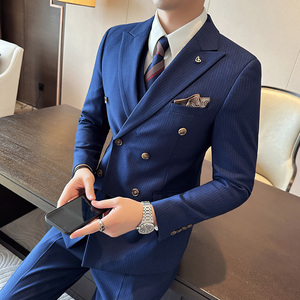 高级感结婚西装男套装韩版修身商务正装2024年新款双排扣西服外套