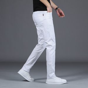 香港高端纯棉休闲裤男款2024夏季薄款修身直筒商务白色男士长裤子
