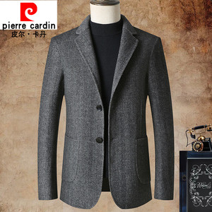 皮尔卡丹秋冬男装单西服羊毛呢英伦双面呢韩版修身加厚小西装外套