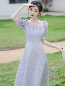 茶歇法式绝美气质显瘦紫色连衣裙超好看小众设计长裙子夏2024新款