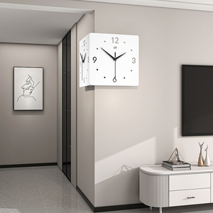 现代简约客厅双面钟表时尚2023新款时钟挂墙大气挂表网红转角挂钟