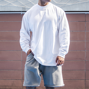 重磅美式运动长袖T恤男小领口圆领纯棉白色打底衫健身卫衣春秋季