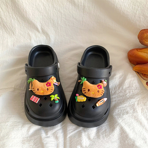 可爱夏威夷KT猫咪洞洞鞋女夏季外穿厚底玛丽珍沙滩凉鞋包头拖鞋