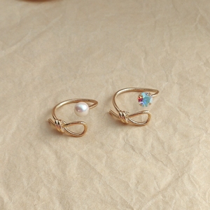 韩国时尚简约冷淡风开口戒指女食指指环可调节珍珠 彩钻手饰品