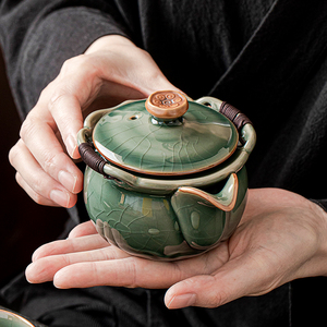 唐仙哥窑手抓壶茶具泡茶壶2024新款陶瓷茶壶泡茶家用单壶茶水分离