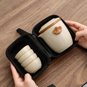 汝窑旅行茶具便携式茶具套装高端快客杯茶杯一人户外露营喝茶装备