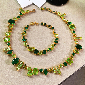 不规则超闪绿色水晶石几何手链夸张重工设计锁骨颈链gema宝石项链