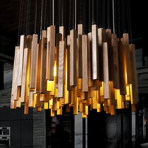 日式原木质设计师艺术创意个性餐厅客厅简约流星雨实木火柴棒吊灯