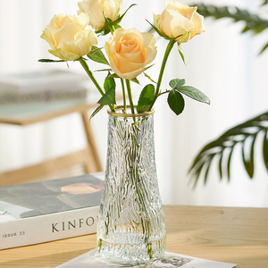【三件套】浮雕玻璃花瓶透明水养富贵竹ins客厅家用插花装饰摆件