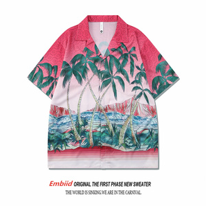 美式西海岸Beach Shirt沙滩椰树插画花衬衫男女痞帅休闲度假衬衣