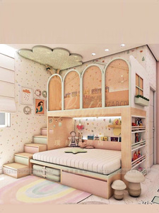 公主床女孩卧室一米五 现代简约女童公主床带书架 树屋床定制