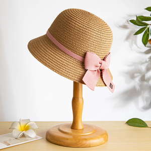 亲子款沙滩帽女夏季海边旅游度假蝴蝶结儿童遮阳帽可爱休闲防晒帽