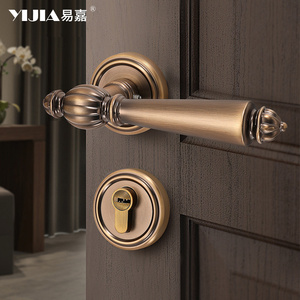 法式复古黄古铜卧室室内门锁实木门把手通用型静音磁吸锁具套餐