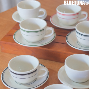 美国正品韩式陶瓷咖啡杯碟彩色线条拿铁卡布下午茶蛋型杯碟tuxton
