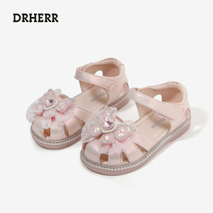 DRHERR女童公主凉鞋2-6岁水晶凉鞋夏季爱莎闪亮水钻包头防踢凉鞋