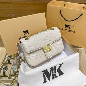 法国专柜正品MK名牌新款时尚高端真皮菱格链条包女单肩斜挎小方包