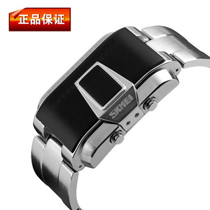 品牌LED时尚长方形手表 男士大表盘钢带电子表商务防水个性男表潮
