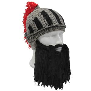 创意搞怪头套帽子复古红冠罗马骑士帽头盔大胡子帽手工编织毛线帽