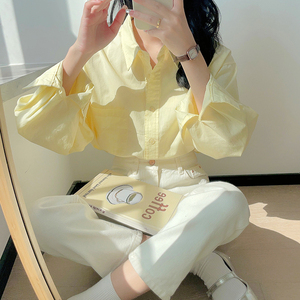 奶黄色长袖衬衫女2024年春秋新款chic法式叠穿上衣设计感小众衬衣