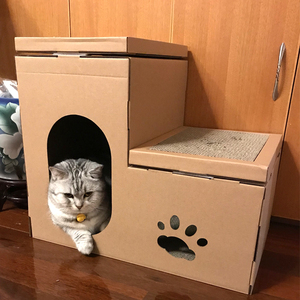 猫窝猫抓板一体别墅双层阶梯猫屋耐磨瓦楞纸猫房子猫窝纸箱猫用品