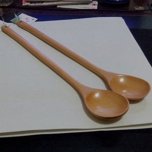精繁卡通兔韩式天然木质超长柄汤勺粥勺木勺子原木32.5cm单只装
