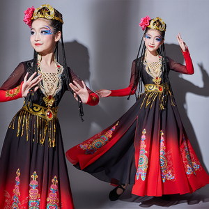 新疆舞蹈演出服儿童维吾族少儿表演古丽维族女童少数民族舞蹈服装