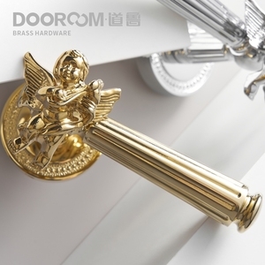 道鲁黄铜轻奢法式小天使金色银色卧室房间卫生间白门门锁磁吸可选